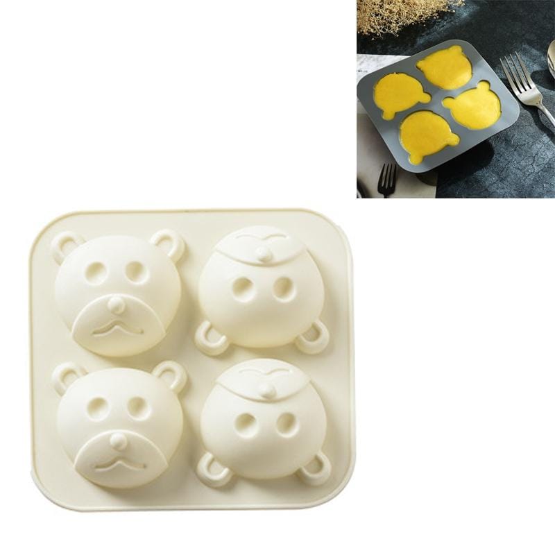 6 PCS Bear Silicone Ice Tray Cake Mold Jelly Pudding Rice Cake Chocolate Baking Mold (Beige)