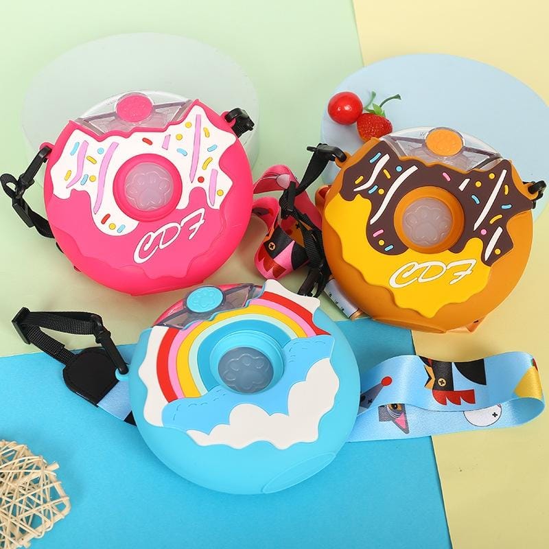 Creative Donut Water Cup for Children Summer with Straw Silicone Cartoon Anti-leakage and Anti-scalding Kettle (Pink)