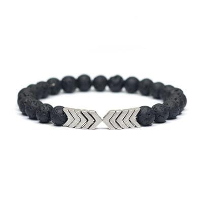 2 PCS Volcanic Lava Stone Essential Yoga Magnet Arrow Beads Bracelets Bangle (Silver)