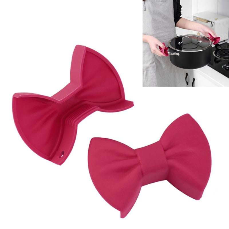 4 Pairs Bowknot Silicone Insulation Clip Creative Kitchen Practical Gadgets (Dark red)