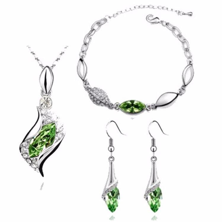 3 PCS / Set Fashion Crystal Necklace Earring Bracelet Set (Green)