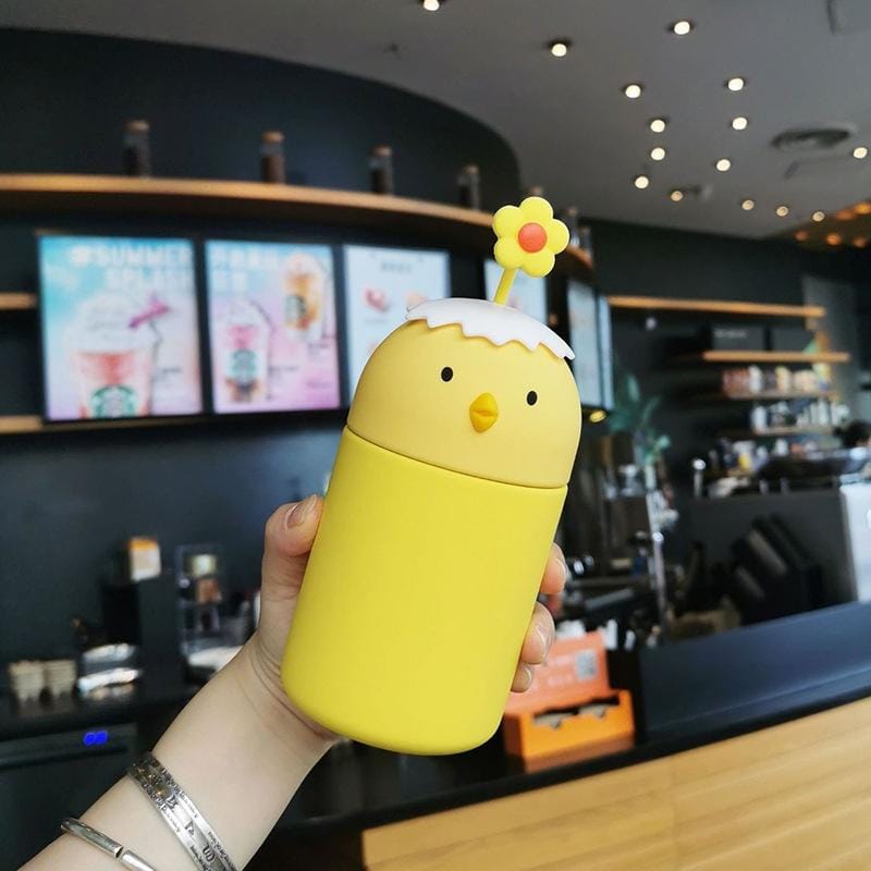 Chicken Shape Handy Insulation Cup Silicone Rope Vacuum Stainless Steel Student Water Cup (B Yellow)