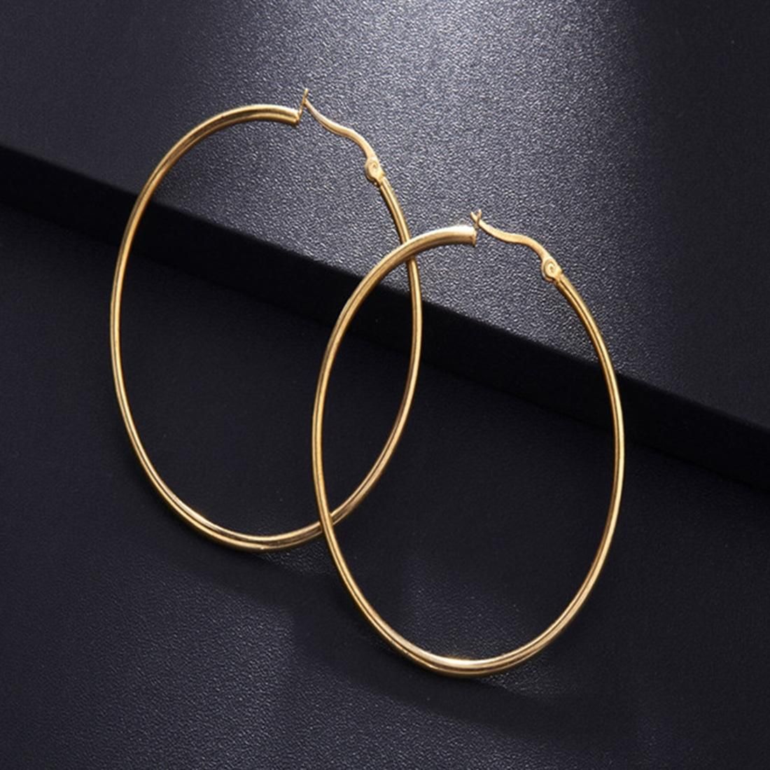 Women Wedding Fashion Jewelry Titanium Steel Hoop Earrings, Diameter: 50mm (Gold)