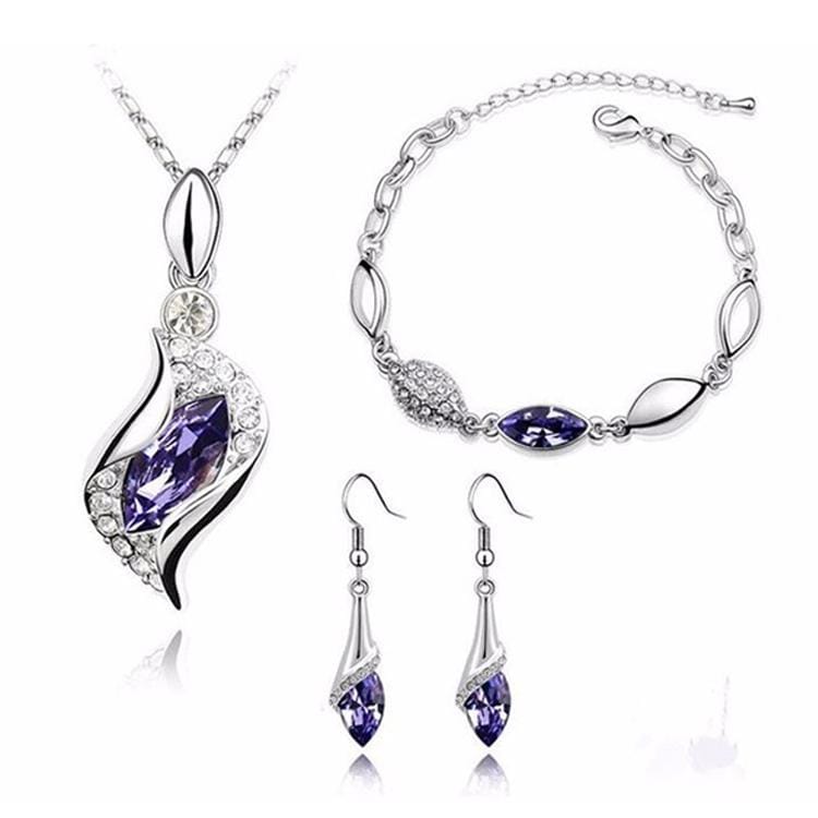 3 PCS / Set Fashion Crystal Necklace Earring Bracelet Set (Purple)