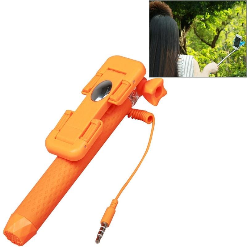 RK-Mini3 Multifunction Wire Controlled Selfie Stick Monopod Extendable Handheld Holder for IOS & Android Phone / GoPro Camera, Max Length: 70cm (Orange)