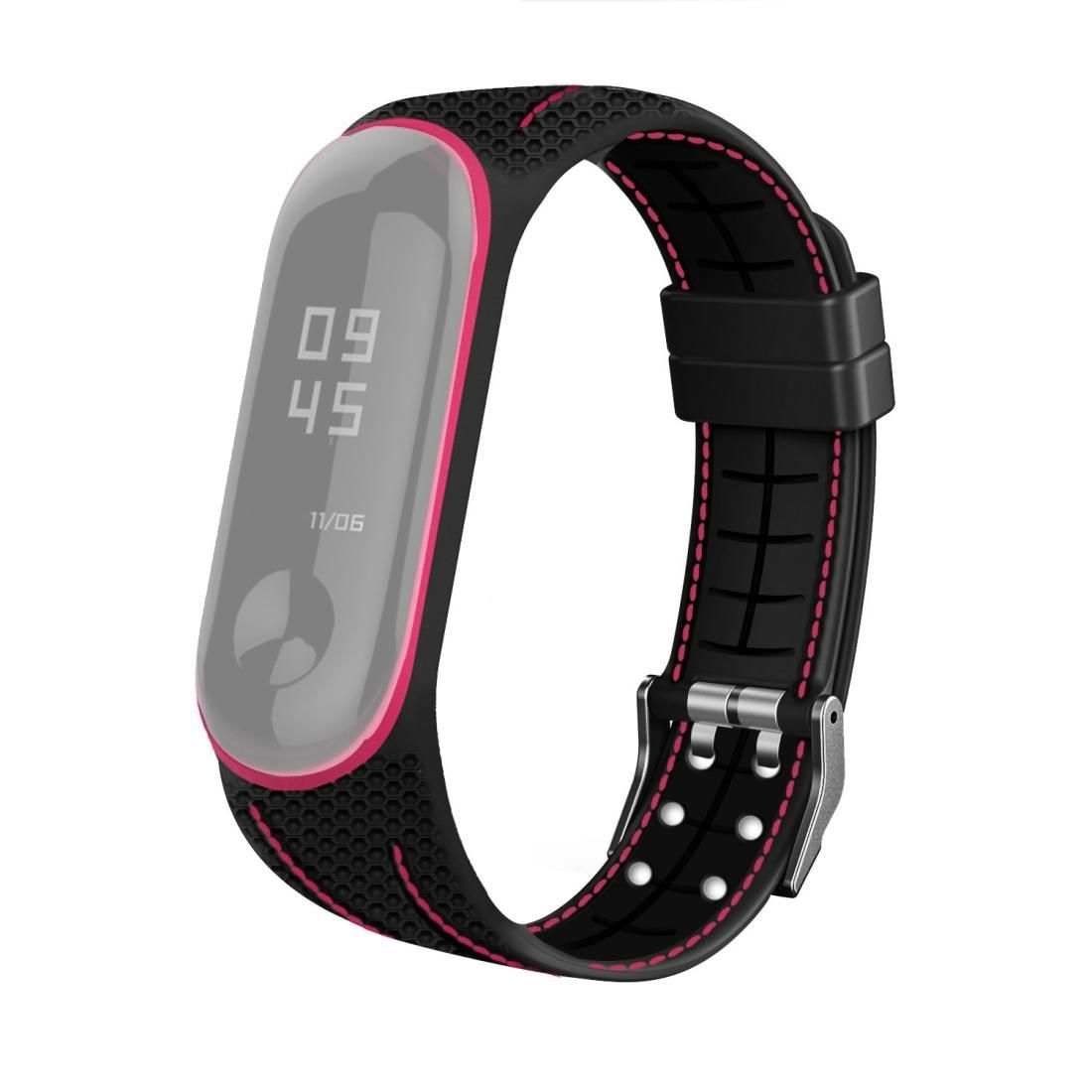 For Xiaomi Mi Band 4 / 3 Silicone Two-color Thread Replacement Strap Watchband, Style:Honeycomb Texture (Rose Red)