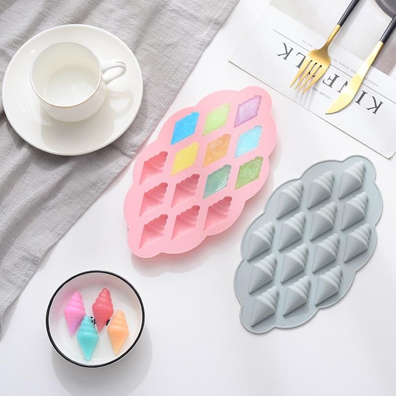 6 PCS Ice Cream Cone Shape Fondant Cake Silicone Mold Baking DIY Chocolate Dessert Mold Making Ice Tray (Pink)