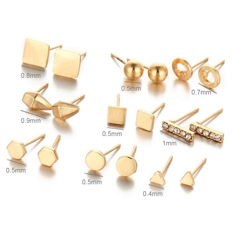 9 Pair Sets Assorted Multiple Stud Earrings Jewelry Set With Card For Women And Girls (Silver)