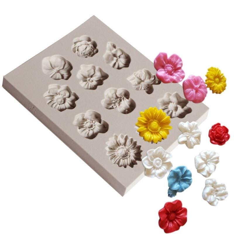 2 PCS Fondant Cake Silicone Mold Chocolate Mold DIY Trumpet Flower Sun Flower Baking Decoration (Gray)