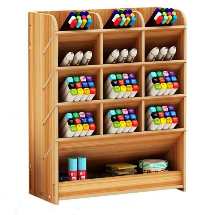 Children Student Multifunctional Wooden Desktop Storage Pen Holder Hand Account Tape Stationery (B11 White Maple)