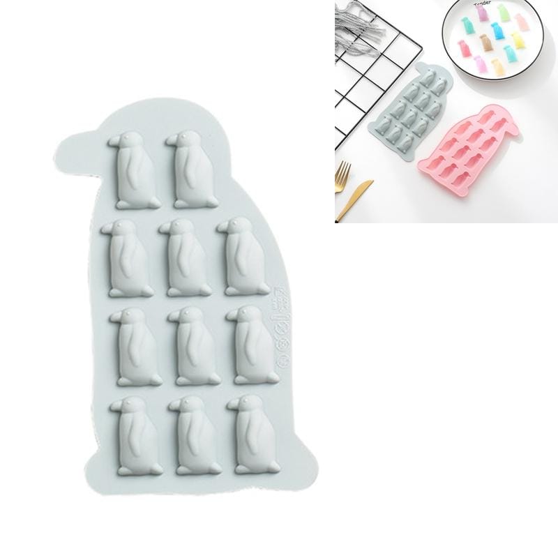 6 PCS Cute Cartoon Penguin Ice Tray Silicone Mold DIY Chocolate Candy Mold (Blue)