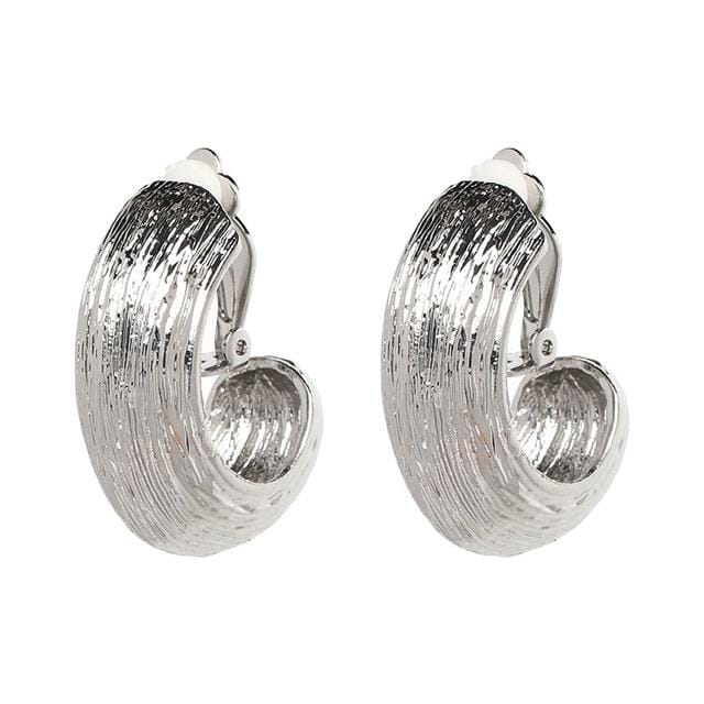 Woman Vintage Trendy Shiny Metal Clip Earrings (Silver)