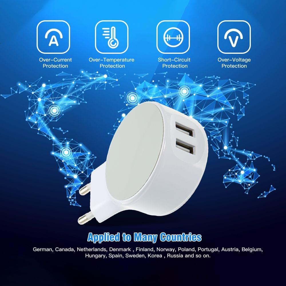 EU Plug 2 Ports USB Charger Wall Adapter EU Adapter 5V 2.1A