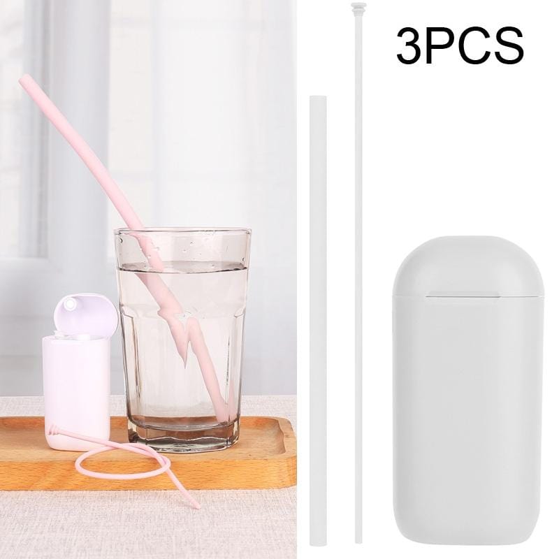3 PCS Portable Foldable Collapsible Reusable Silicone Drinking Straw Outdoor Household Drinking Tool, Straw Size: 230x8mm, Sytle:Straight Straw (White)