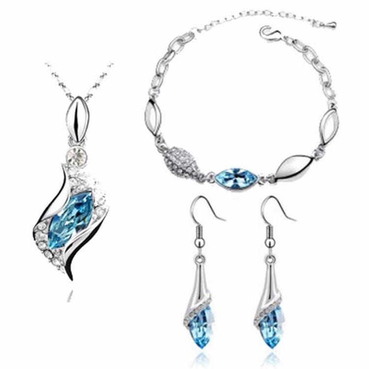 3 PCS / Set Fashion Crystal Necklace Earring Bracelet Set (Sea Blue)