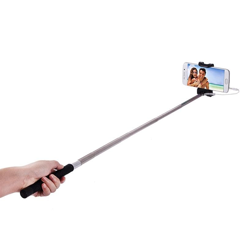 Portable Wire Controlled Selfie Stick Monopod Folding Extendable Handheld Holder, For iPhone, Galaxy, Huawei, Xiaomi, LG, HTC and Other Smart Phones, Folded Length: 22.5cm, Max Extension Length: 105.5cm (Black)