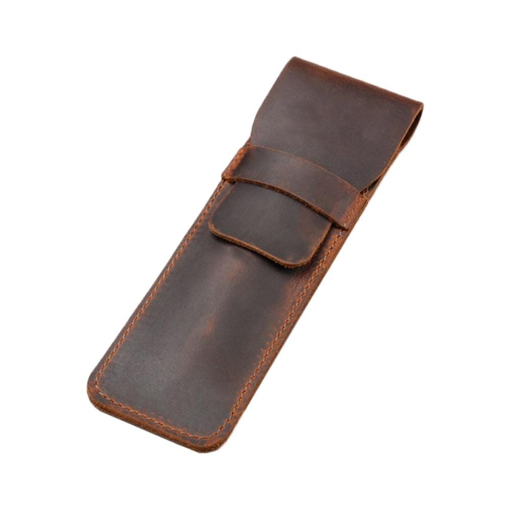 Leather Pen Bag Personality Retro Hand-made Crazy Horse Head Layer Leather Pen Cover, Size:S (Coffee)