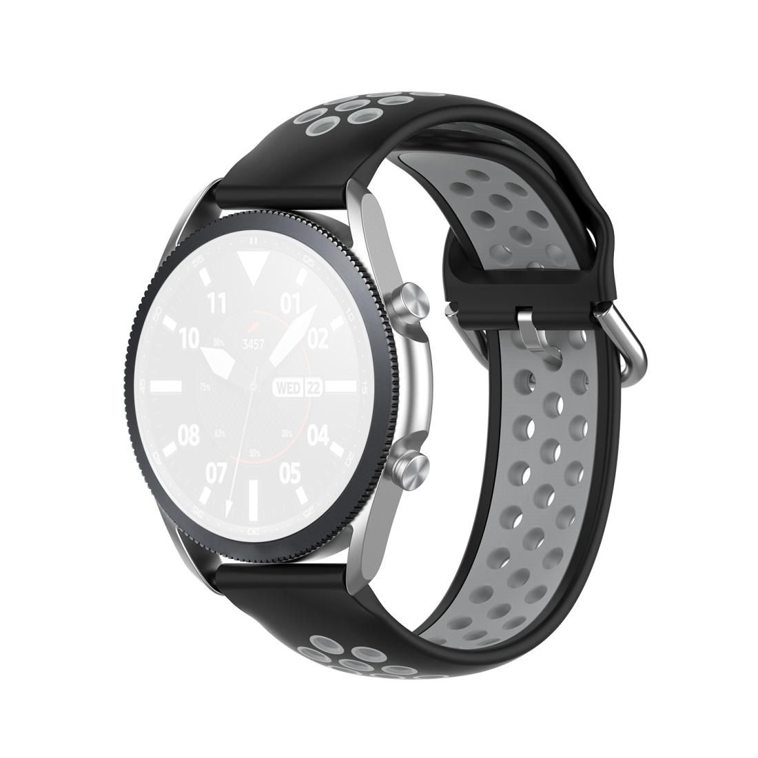 For Galaxy Watch 3 41mm Silicone Sports Two-tone Strap, Size: Free Size 20mm (Black Gray)