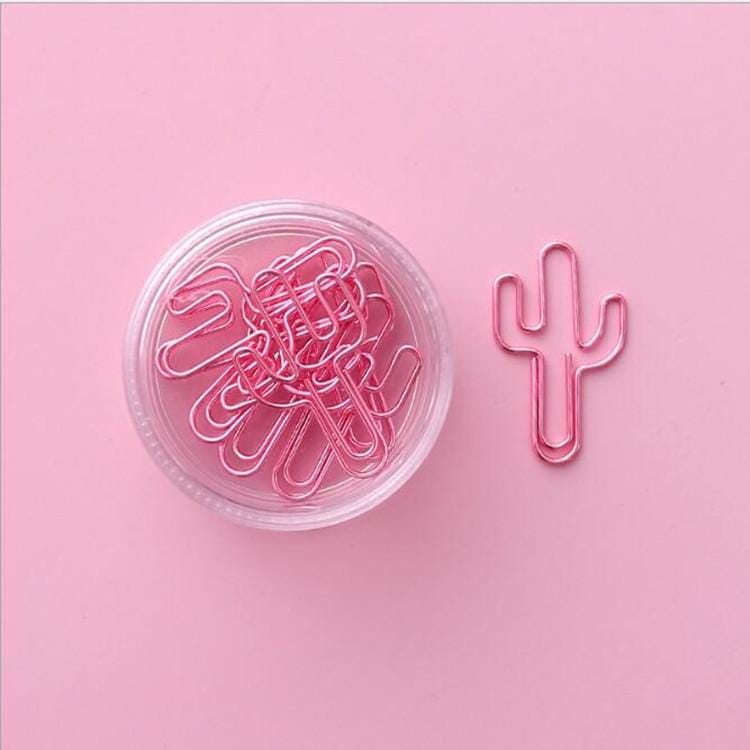 Creative Cartoon Hollow Paper Clip Set Pink Cute Bookmark Pin Clip Stationery Office Supplies (Cactus)