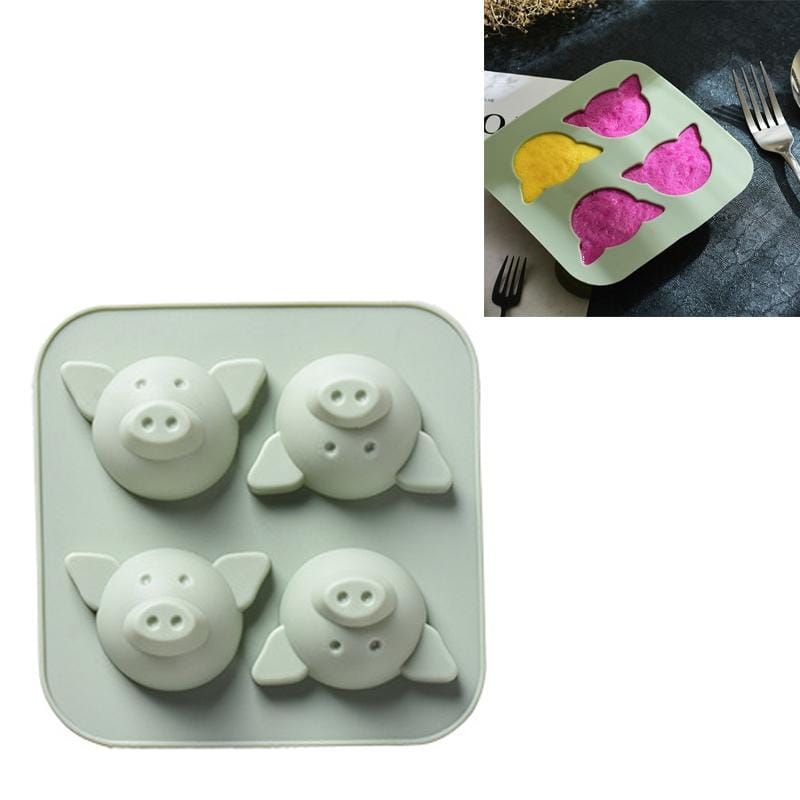 6 PCS Cute Pig Silicone Cake Mold Rice Cake Chocolate Ice Cube Handmade Soap Mold (Green)