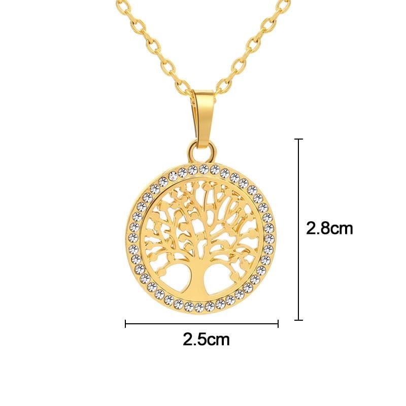 3 PCS  Tree of Life Crystal Round Small Pendant Necklace Elegant Women Jewelry Necklace (Silver)