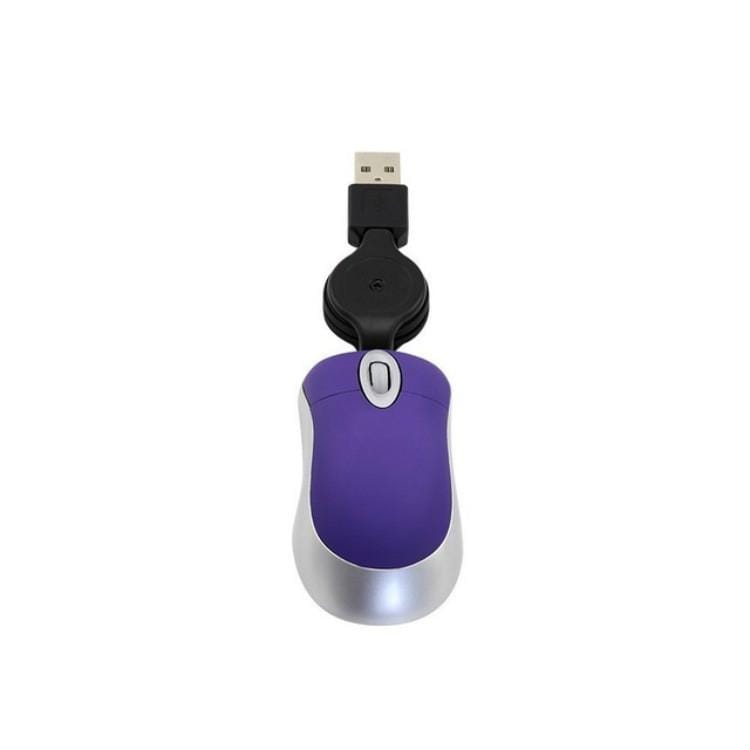 Mini Computer Mouse Retractable USB Cable Optical Ergonomic1600 DPI Portable Small Mice for Laptop (Purple)