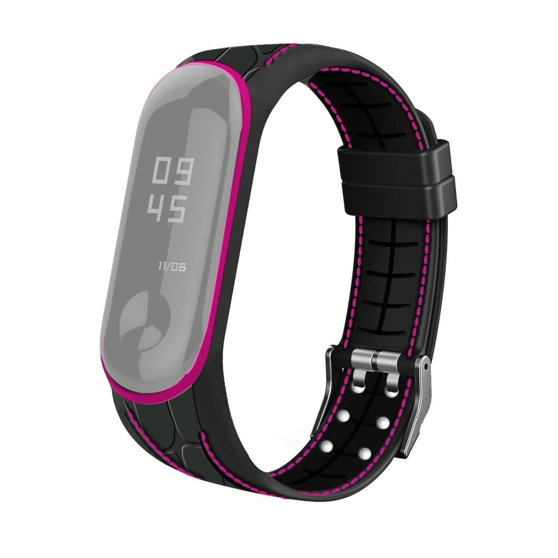 For Xiaomi Mi Band 4 / 3 Silicone Two-color Thread Replacement Strap Watchband, Style:Bamboo Joint Texture (Rose Red)