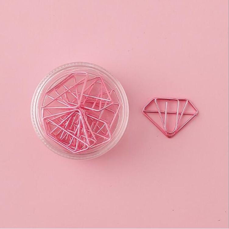 Creative Cartoon Hollow Paper Clip Set Pink Cute Bookmark Pin Clip Stationery Office Supplies (Diamond)