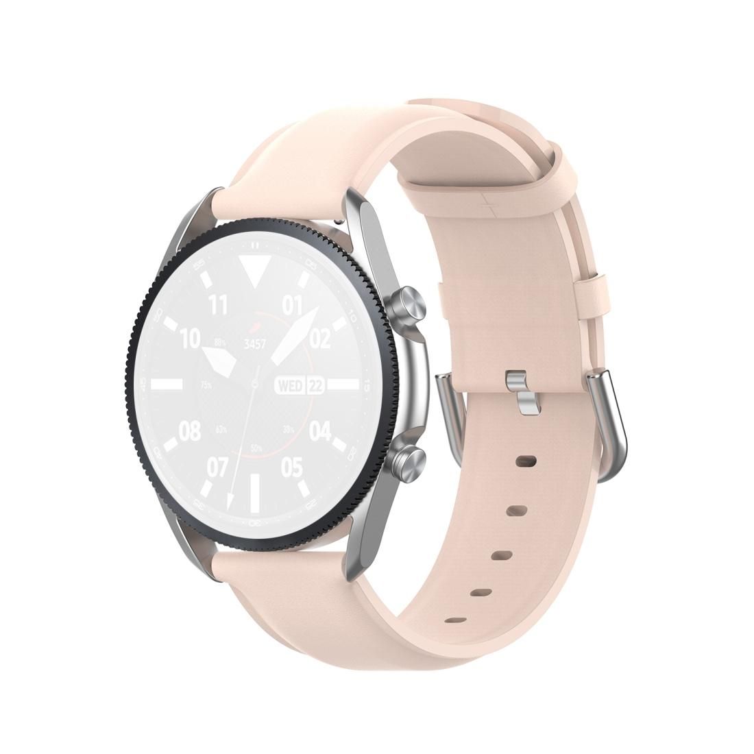 For Galaxy Watch 3 45mm Round Tail Leather Strap, Size: Free Size 22mm (Light Pink)