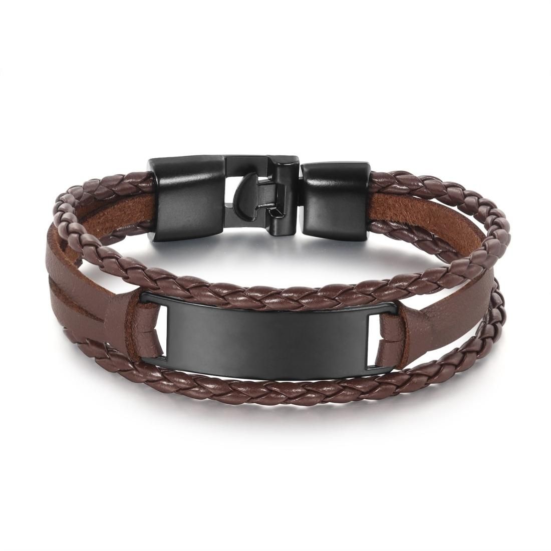 OPK Simple and Wild Fashion Bracelet Multilayer Woven Leather Bracelet for Men (Brown Black)