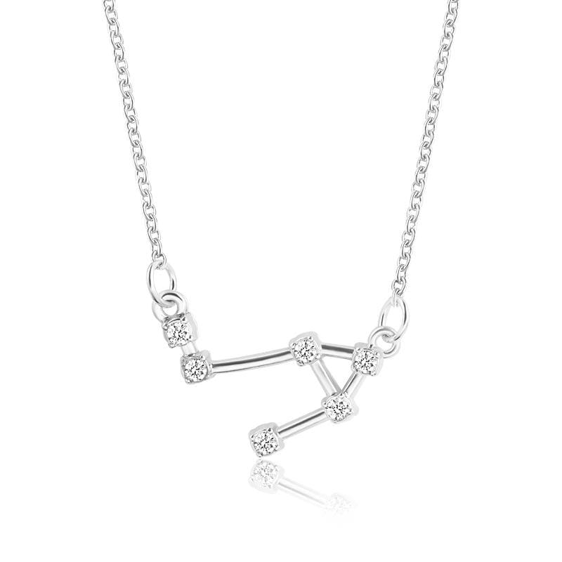 Fashion Zircon Pendant Zodiac Guardian Necklace Short Clavicle Chain (Libra-Silver)