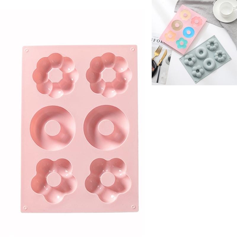 2 PCS 6 Groups Silicone Doughnut Cake DIY Dessert Mold Cold Soap Mold (Pink)