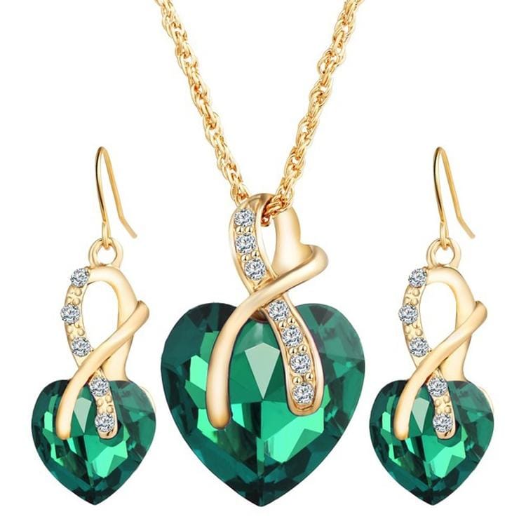 3 PCS / Set Women Heart Shaped Crystal Zircon Earring Necklace Jewelry Set (White)