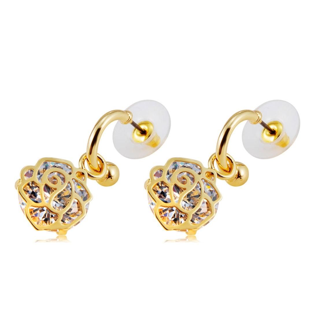 2 PCS Golden Rose Style 18K Gold Plated Alloy Crystal Earrings For Female