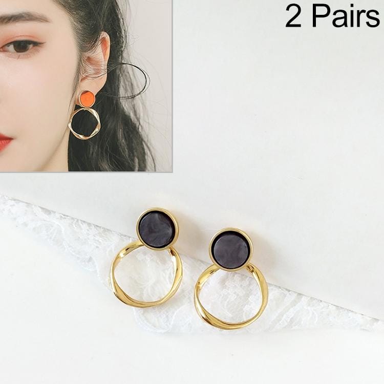 2 Pairs Twist Ring Resin Retro Metal Earrings for Women (Gray)