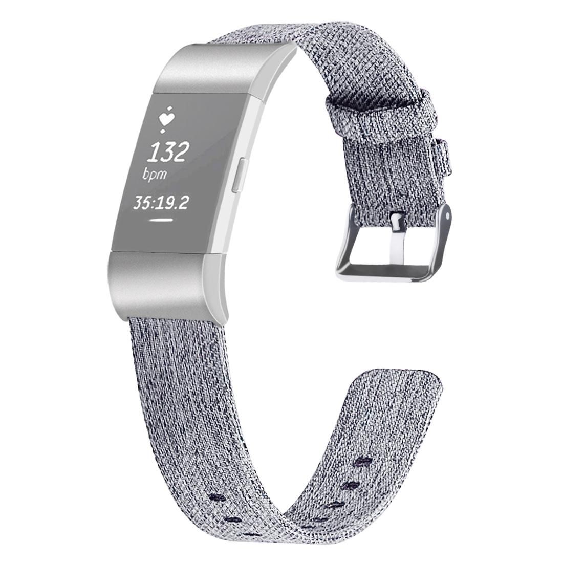 For FITBIT Charge 2 Smart Watch Canvas Wrist Strap Watchband, Size:L (Light Grey)