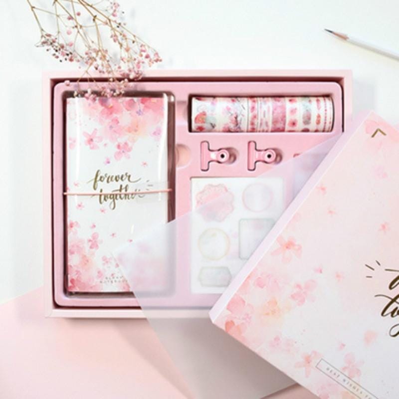 Girly Heart Cute Hand Book Gift Box Small Fresh Notebook Set (Streamer Sakura)