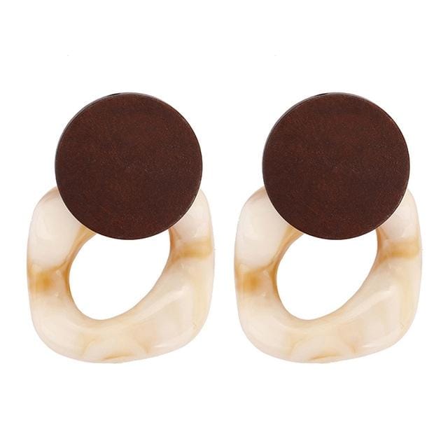 2 Pairs Women Fashion Big Resin Drop Wood Square Earrings (Dark Brown)