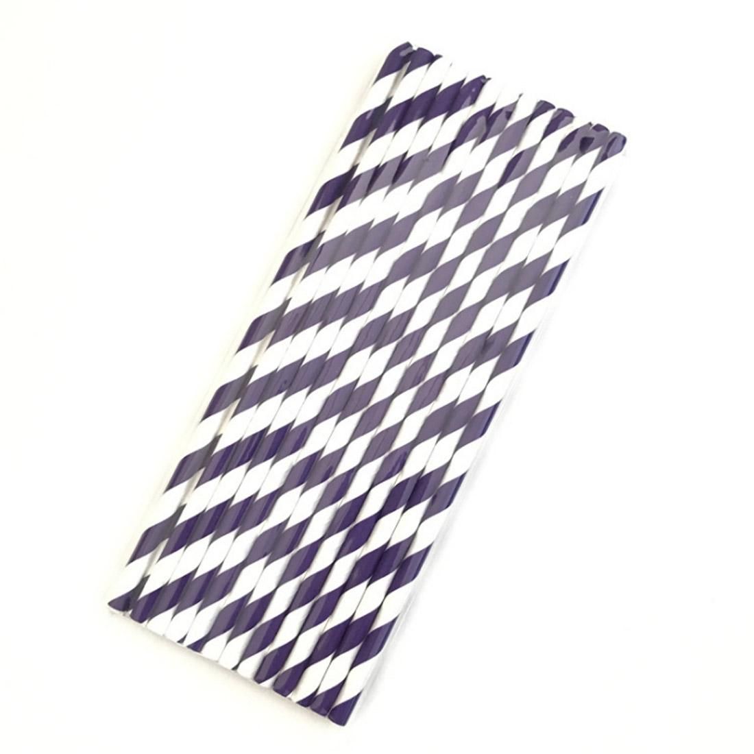 50 PCS Degradable Color Environmental Protection Striped Paper Straw Disposable Kraft Paper Straw (Purple)