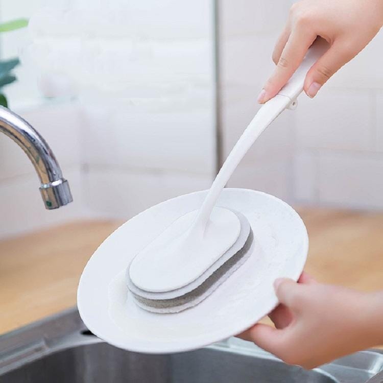 2 Sets Kitchen Dishwashing Tool Brush Pot Long Handle Scouring Pad Sponge Strong Cleaning Brush Set