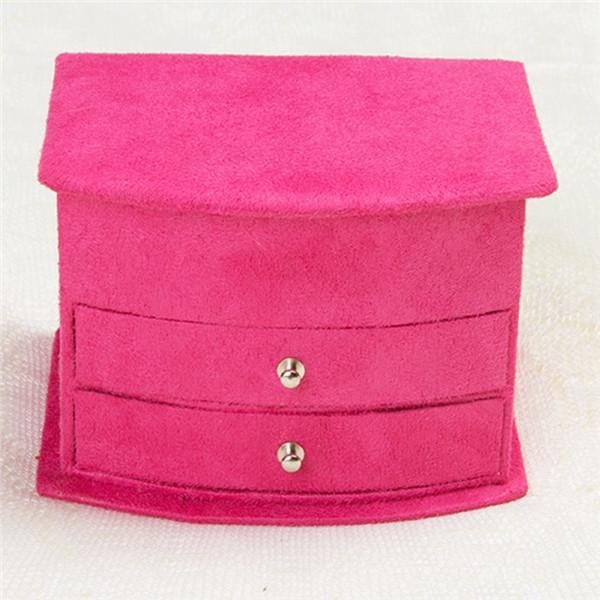 Velvet Three Layers Portable Multi-functional Necklace Rings Jewelry Boxes (Rose Red)