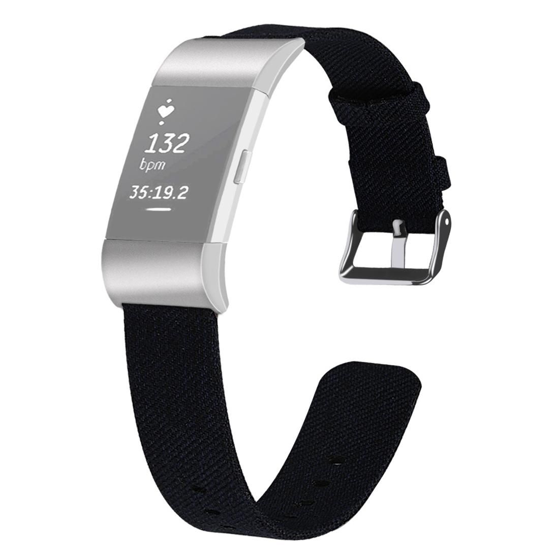 For FITBIT Charge 2 Smart Watch Canvas Wrist Strap Watchband, Size:S (Black)