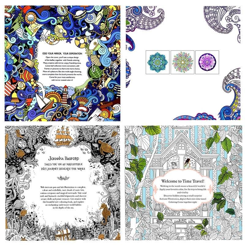 4 PCS 12 Sheets 24 Pages Mandalas Flower Coloring Book For Children Adult Relieve Stress Kill Time Graffiti Painting Drawing Art Books