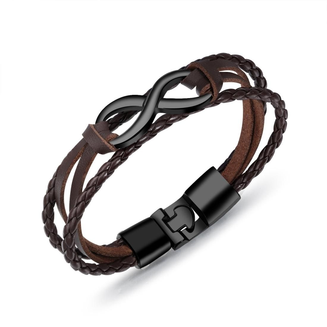 OPK Multilayer Weave Eternal 8-type Leather Bracelet for Men (Brown Black)