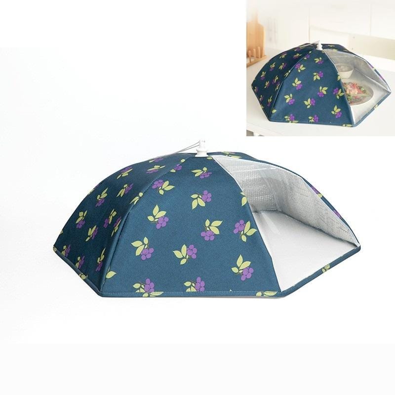 Fruit Pattern Cartoon Folding Meal Cover Thick Aluminum Foil Meal Dust Insulation Cover (Navy Blue)