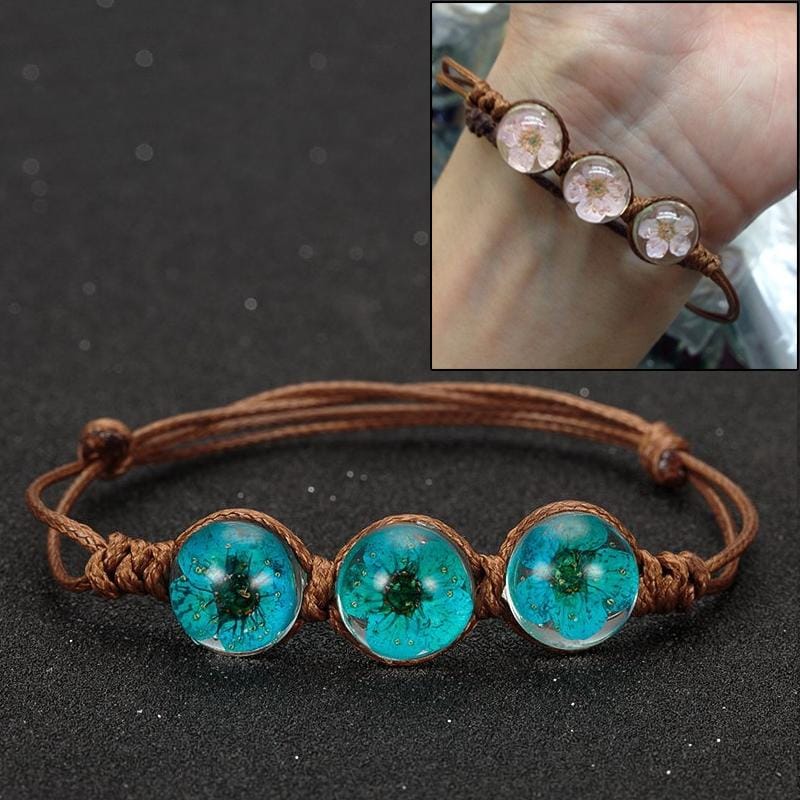 Lucky Handmade Woven Dried Flower Glass Beads Bracelets (Blue)