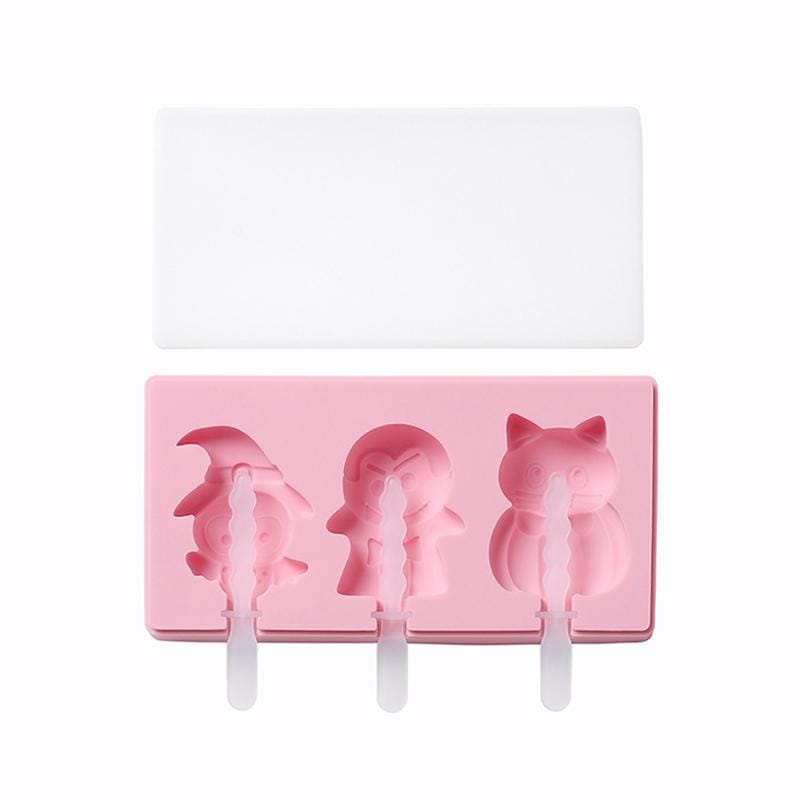 3 PCS Homemade Handmade DIY Cartoon Fruit with Lid Silicone Ice Cream Mold Making Ice Tray, Style:Halloween Story (Pink)
