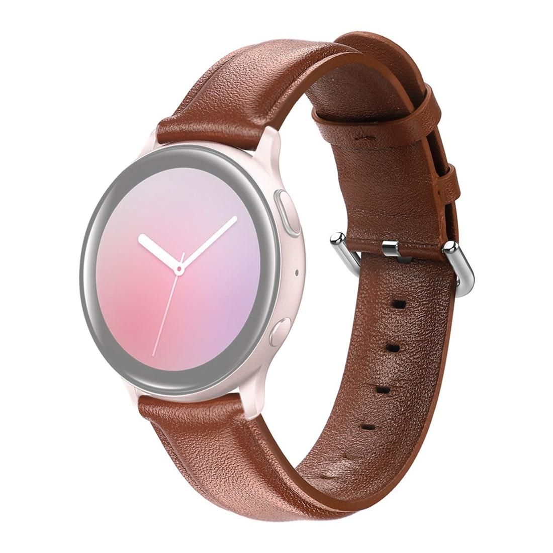 For Galaxy Watch Active Smart Watch Genuine Leather Wrist Strap Watchband, Size:S 20mm (Brown)