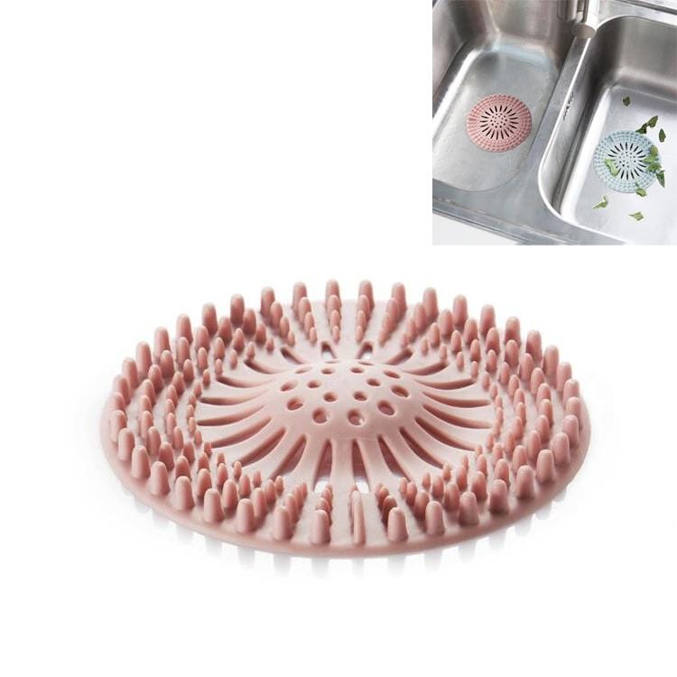 10 PCS Bathroom Kitchen Hair filter Mesh Sink Anti-clogging Silicone Floor Drain Mat (Pink)