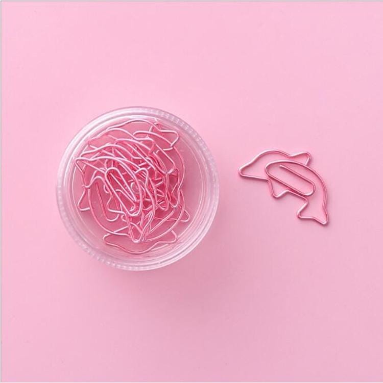Creative Cartoon Hollow Paper Clip Set Pink Cute Bookmark Pin Clip Stationery Office Supplies (Dolphin)